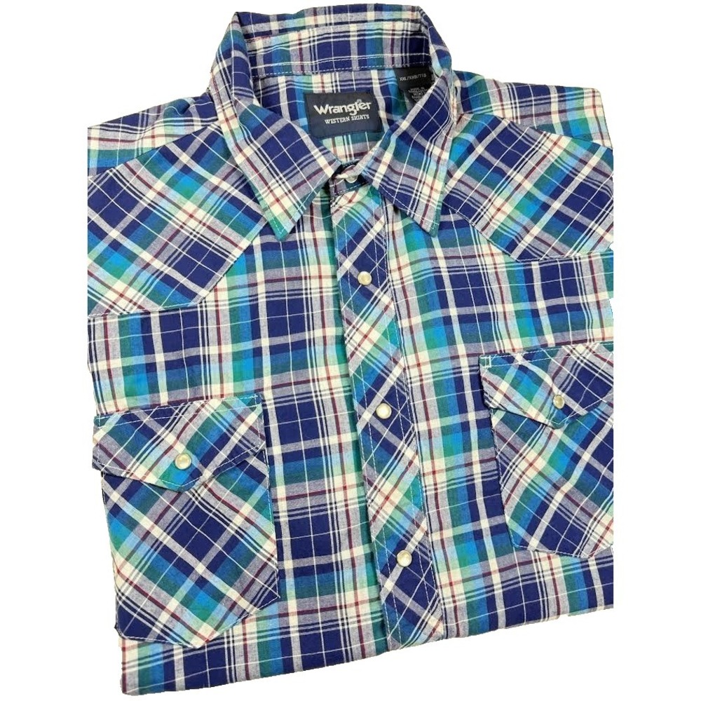 Wrangler Western Shirt Multicolor Plaid Short Sleeve 2XL Pearl Snap Cowboy Rodeo